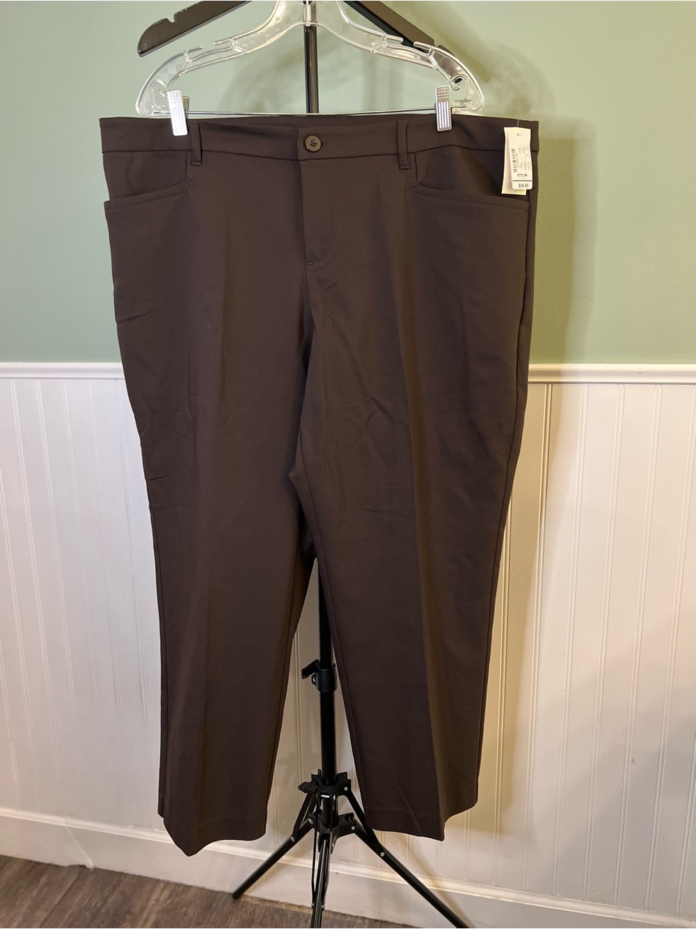 NEW- CJ Banks Straight Leg Dress Pants in Dark Brown. Size 20 Petite